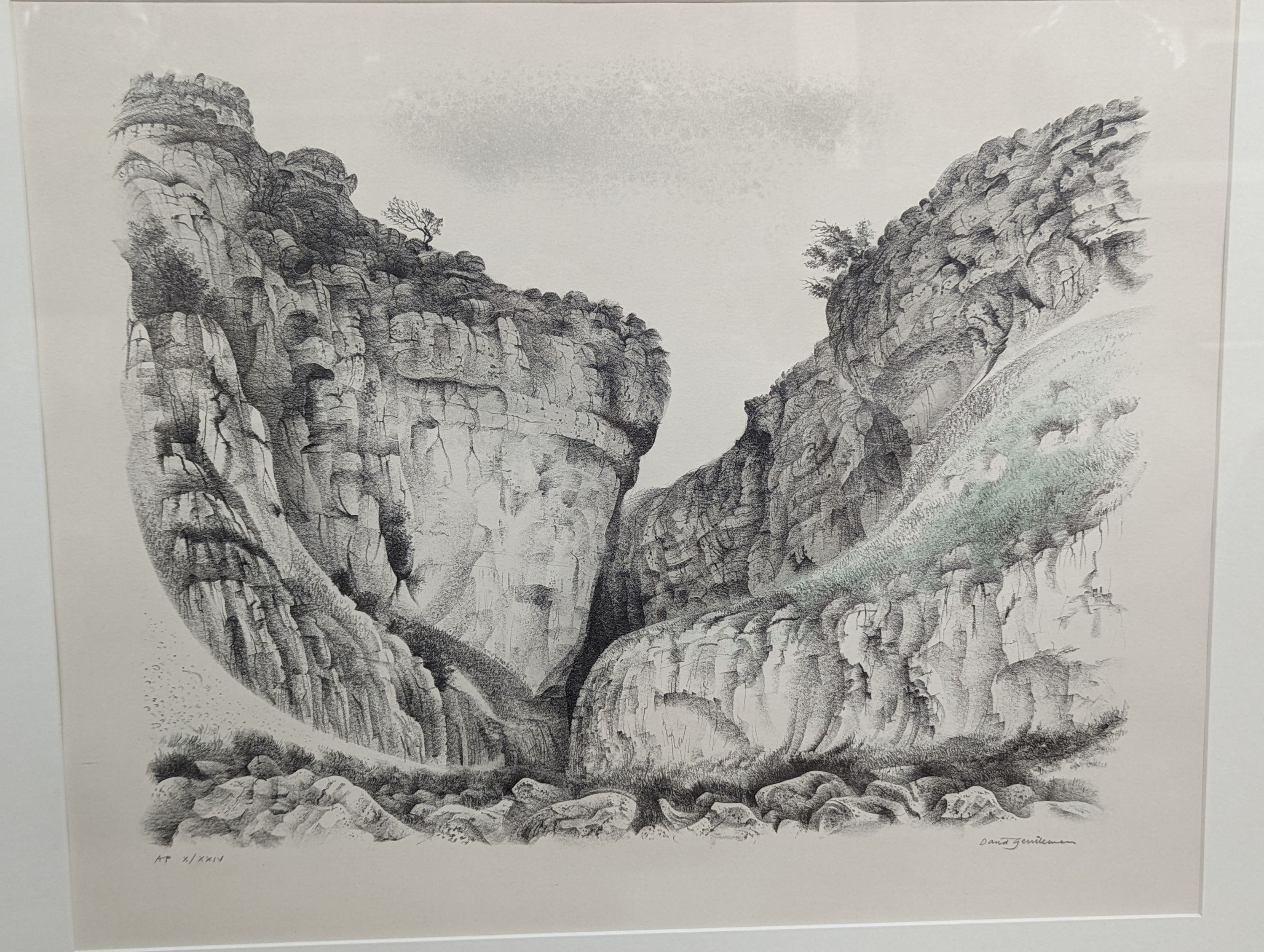David Gentleman (b.1930), two lithographs, “Rocky Gully is Gordale Scar, North Yorkshire 1978. Provenance The Tate. The “Street Scene” is Covent Garden, London. Both Curwen Press., signed in pencil and numbered, largest